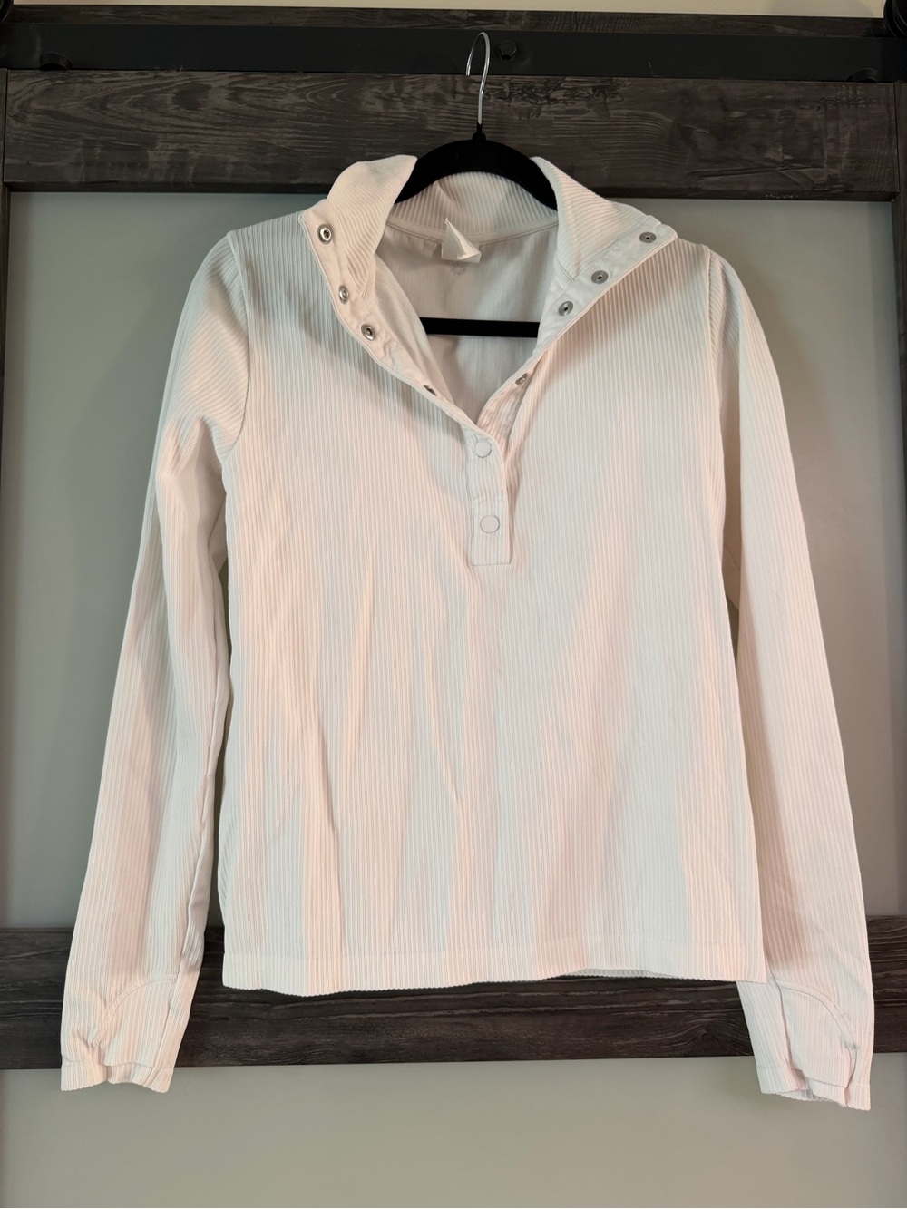 Athleta Cream Ribbed Snap-Front Pullover Hoodie